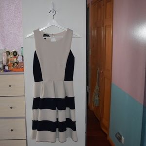 A blue tan stripped dress